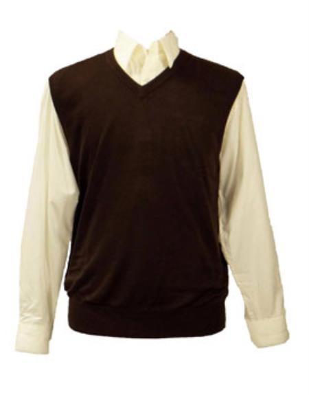  Men's 100% Acrylic Light Weight Casual Wear Solid Brown Sweater
