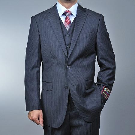 Dark Grey Masculine color Grey 2-button Vested three piece suit 