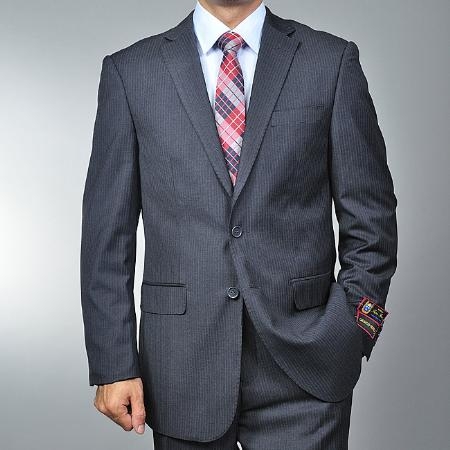 Conservative Textured Small Patterned Charcoal Grey 2-button Wool Blend Suit - Mens Business Suits