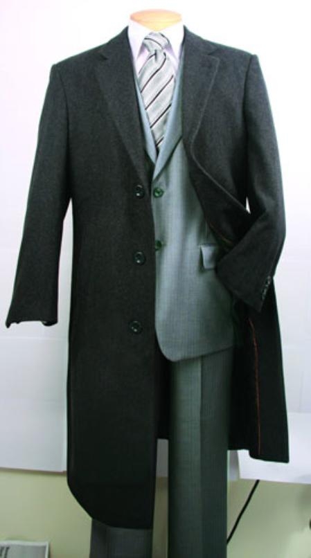 Dark Grey Masculine color Fully Lined Wool Fabric Blend Top Coat 