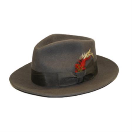 Mens Dress Hat Dark Grey Masculine color Wool Fabric Fedora suit hat With Satin Lining 