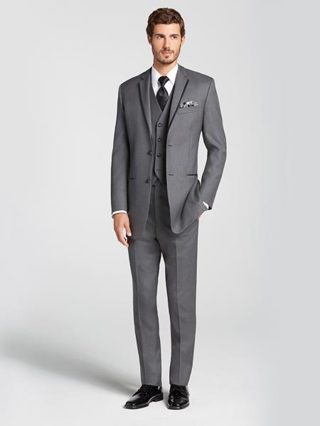  Grey Tuxedo - Gray Tuxedo Charcoal Grey ~ Gray Satin Edged Notch Lapel Vested Tuxedo Wool Suit Tow Toned