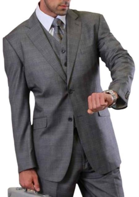 Mens Plaid Suit 3 Piece Regular Fit Pleated Slacks Pants Dark Grey Masculine color 