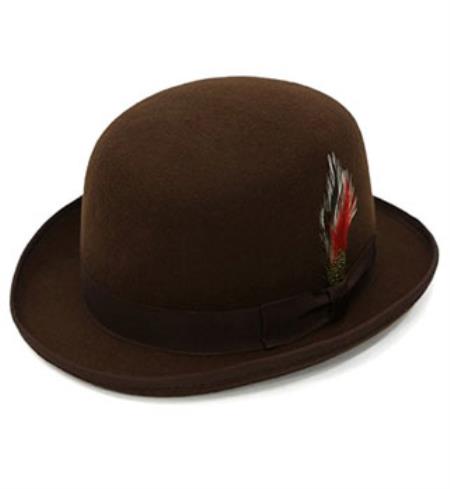 Mens Dress Hat Ferrecci Premium Lined Wool Clockwork Classic Brown Derby Hat 