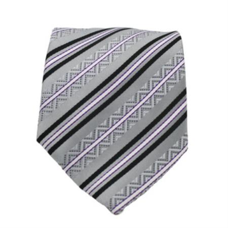 Slim narrow Style Classic Gray Striped Necktie with Matching Handkerchief - Tie Set 