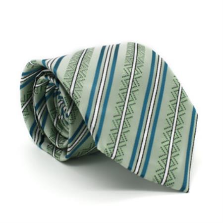 Slim narrow Style Classic Green Striped Necktie with Matching Handkerchief - Tie Set 