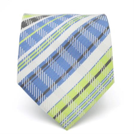 Classic Slim narrow Style Green/Blue Glen Necktie with Matching Handkerchief - Tie Set 