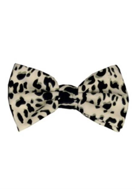  Men's Classic Leopard Printed Design White and Black Bowties