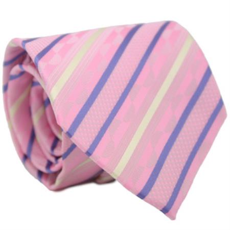 Slim narrow Style Classic Pink Striped Necktie with Matching Handkerchief - Tie Set 
