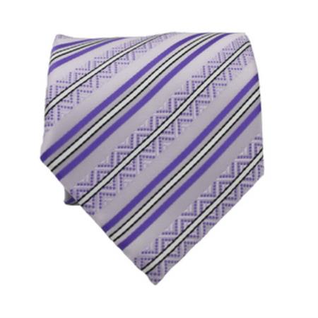 Slim narrow Style Classic Purple color shade Striped Necktie with Matching Handkerchief - Tie Set 