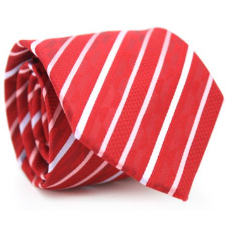 Slim narrow Style Classic red color shade Striped Necktie with Matching Handkerchief - Tie Set 
