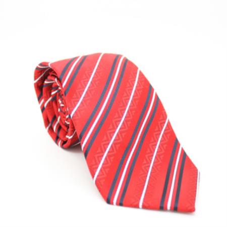 Slim narrow Style Classic red color shade Striped Necktie with Matching Handkerchief - Tie Set 