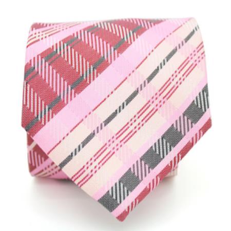 Classic Slim narrow Style Pink Glen Necktie with Matching Handkerchief - Tie Set 