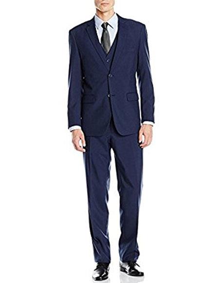  Alberto Nardoni Best men's Italian Suits Brands Suit Slim Skinny European fit Vested 3 Pieces Suit Notch Lapel Side Vented Cobalt Blue