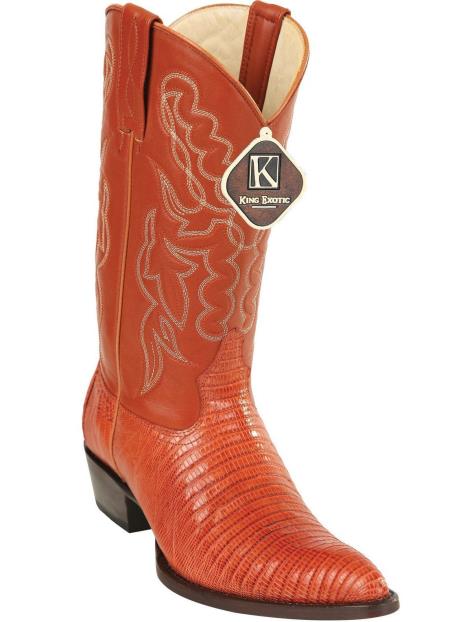  Men's Handmade King Exotic Teju Lizard Skin Print J Toe Cognac Cowboy Boots 