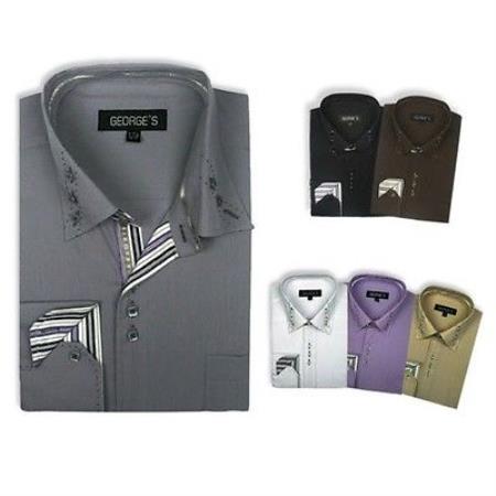 Stylish Cotton Blend Square Button Dress Shirt 6 Colors Style Multi-Color 