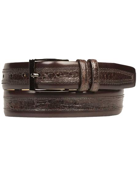 Mezlan Brand Men's Genuine Crocodile / Calfskin Brown Skin Belt