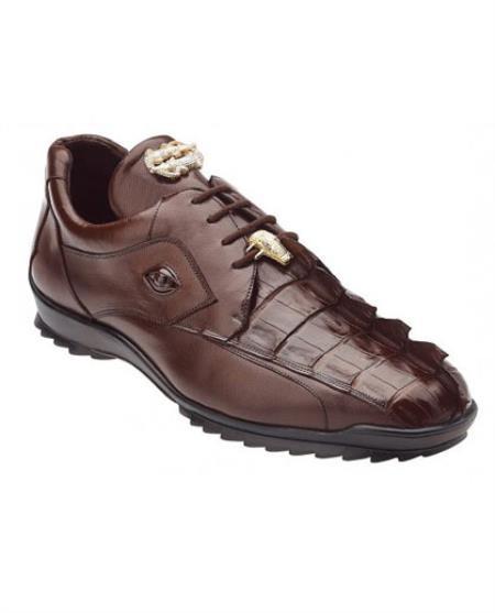  Men's Belvedere Genuine Hornback Crocodile Brown Sneaker