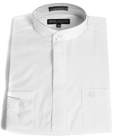 Daniel Ellissa Hidden placket Buttons Banded Collar White Dress Shirt 