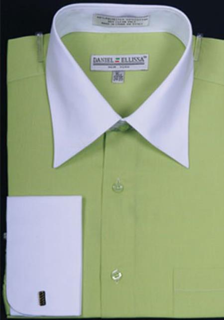 Daniel Ellissa Bright Two Tone Solid French Cuff Lime Dress Shirt Big and Tall Sizes Light Green Dress Shirt