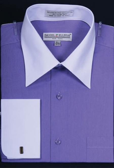 Affordable Clearance Cheap Mens Dress Shirt Sale Online Trendy - Daniel Ellissa Bright Two Tone Solid French Cuff Lavender Dress Shirt Big and Tall Sizes 