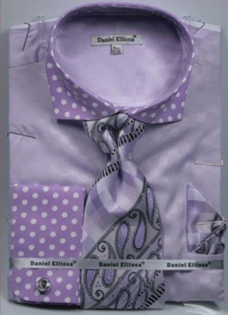Daniel Ellissa Polka Dot French Cuff Dress Shirt Set Lavender 