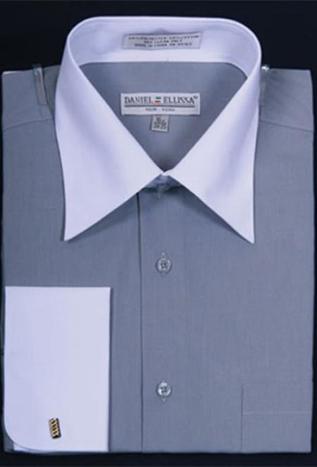 Affordable Clearance Cheap Mens Dress Shirt Sale Online Trendy - Daniel Ellissa Bright Two Tone Solid French Cuff Silver Dress Shirt Big and Tall Sizes 
