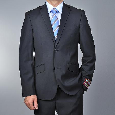 European Skinny Notch Lapel No Pleated Slacks Pants Slim narrow Style Fit Liquid Jet Black 2-button Suit 