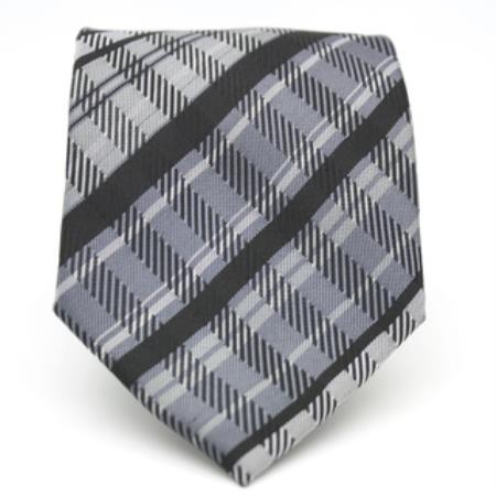 Slim narrow Style Liquid Jet Black Glen Classic Necktie with Matching Handkerchief - Tie Set 