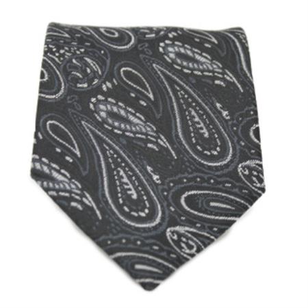 Liquid Jet Black Paisley Print Neck Tie and Handkerchief Set 