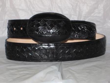 Genuine Liquid Jet Black Weave Lizard Teju Western Cowboy Belt 