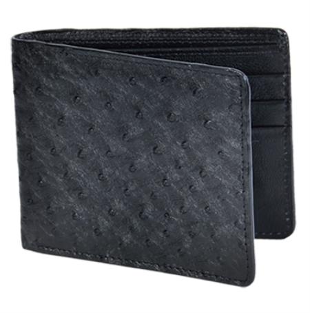 Wallet ~ billetera ~ CARTERAS Liquid Jet Black Genuine Ostrich Card Holder Wallet 