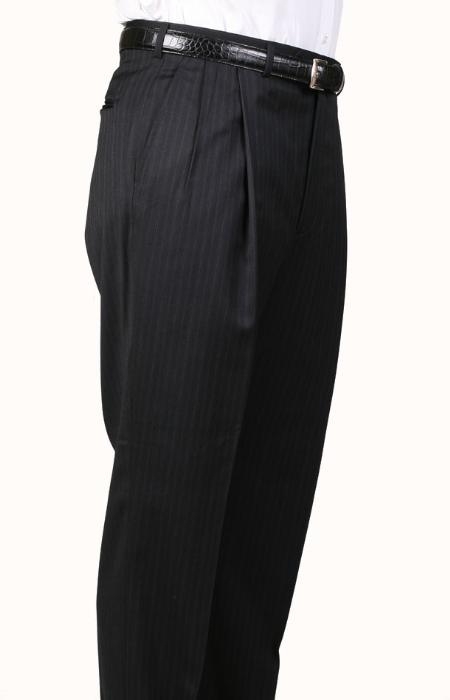 Liquid Jet Black Pinstripe Parker Pleated Slacks Pants Lined