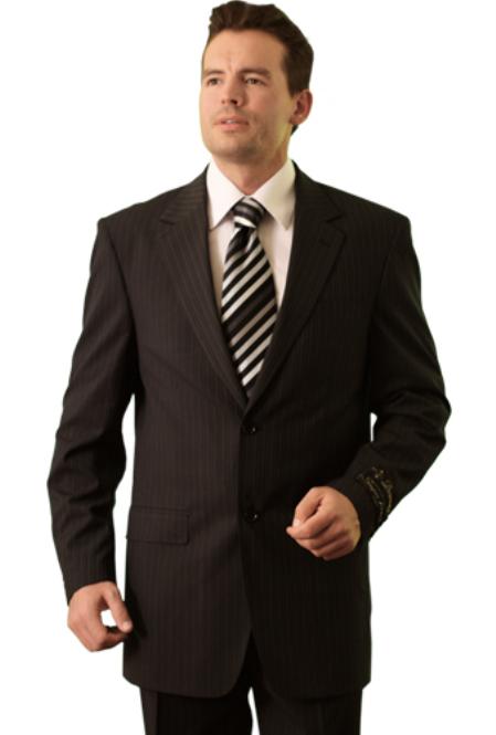 Trueran-Viscose Liquid Jet Black Pinstripe Classic cheap discounted Suit 