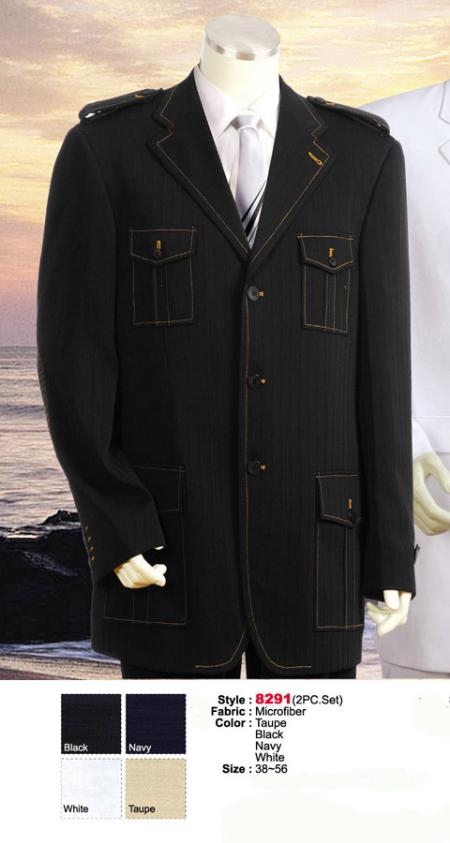 Style comes in Liquid Jet Black or Navy or Taupe or White Military Safari Style 1940s men's Suits StyleFor sale ~ Pachuco men's Suit Perfect for Wedding