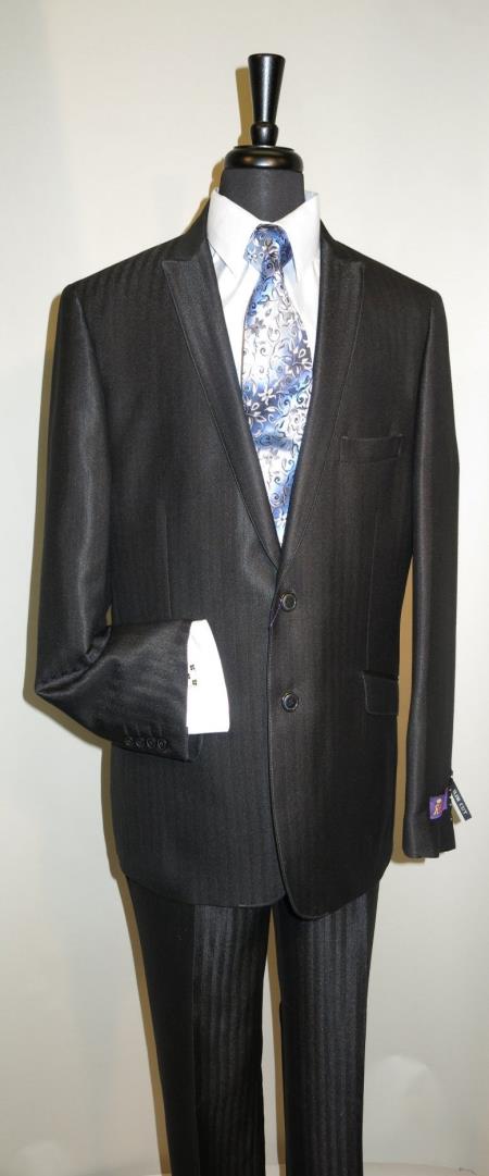 Rr.Orsini S62HB Liquid Jet Black True Slim narrow Style Cut Shark Skin Texture Fabric Suit Just Shorter 31.5 inch Jacket Length With Narrow LapeLS 
