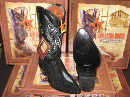 Authentic Los altos Liquid Jet Black Genuine Stingray skin Single Stone Western Cowboy Boot (EE) 