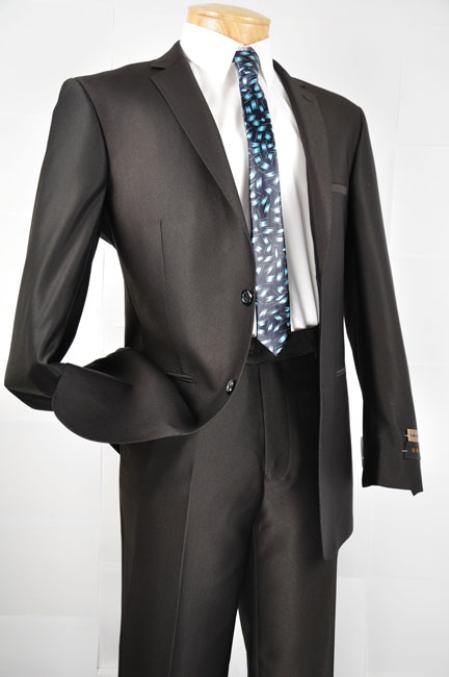 Liquid Jet Black Single Breasted 2 Button Style Slim narrow Style Fit Suit Wool