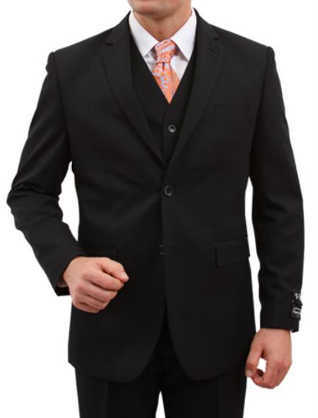 Solid Liquid Jet Black 2 Button Style Front Closure suit Wool