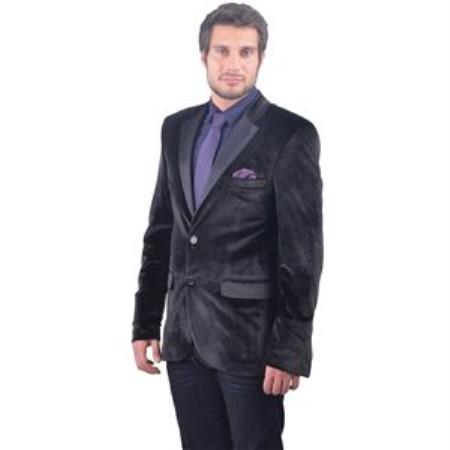 Liquid Jet Black Fitted men's Velvet Tuxedo Jacket Blazer Online Sale with Tuxedo Satin Lapel 