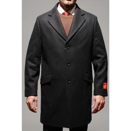 Mens Car Coat Liquid Jet Black Wool Fabric and Carcoat 