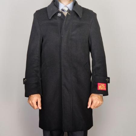 Mens Overcoat Liquid Jet Black Wool Fabric/ Cashmere Blend Modern Coat 