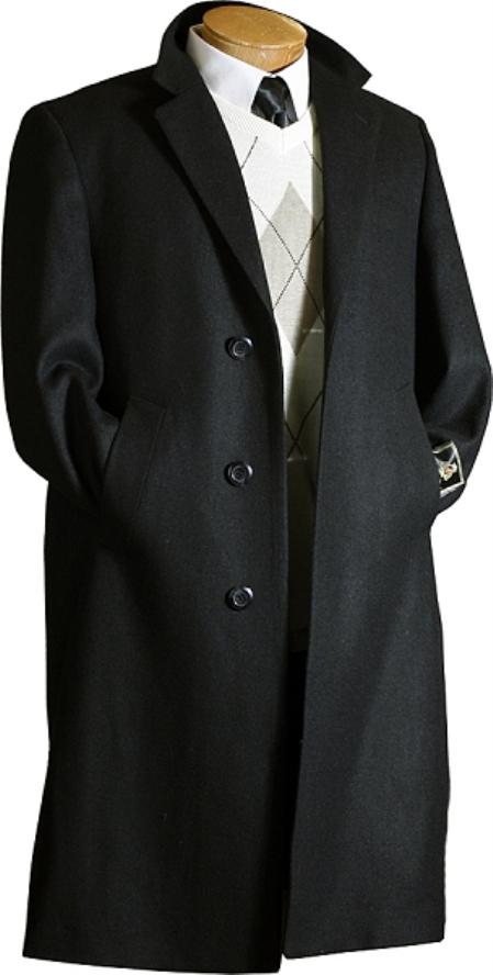 Mens Topcoat Liquid Jet Black Wool Fabric / overcoats outerwear 