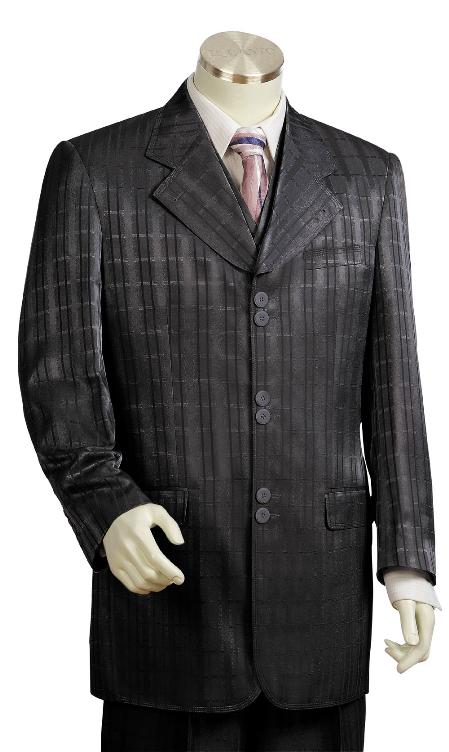 3 Piece Vested Liquid Jet Black Long length Zoot Suit For sale ~ Pachuco men's Suit Perfect for Wedding