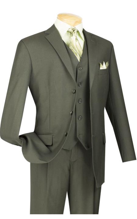Vinci Dark Olive Green 3 Piece Suit for Men Wool
