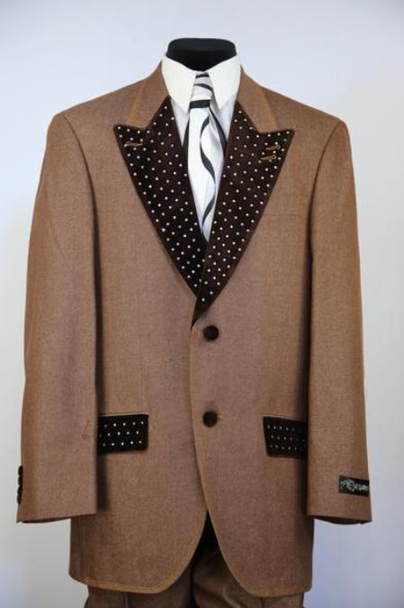  men's Button Fastener Low Lapel Denim Rhinestone Zoot Suit