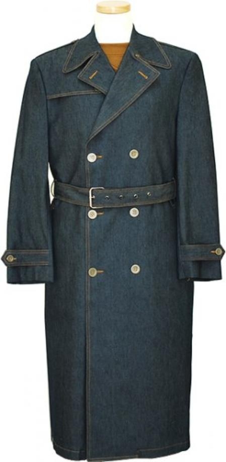 IL_8333 Navy Blue Shade Denim double breasted Long Trench Coat 