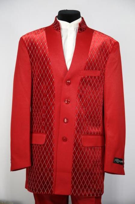  men's Diamond Pattern Flap Two Pocket Red Zoot Suit