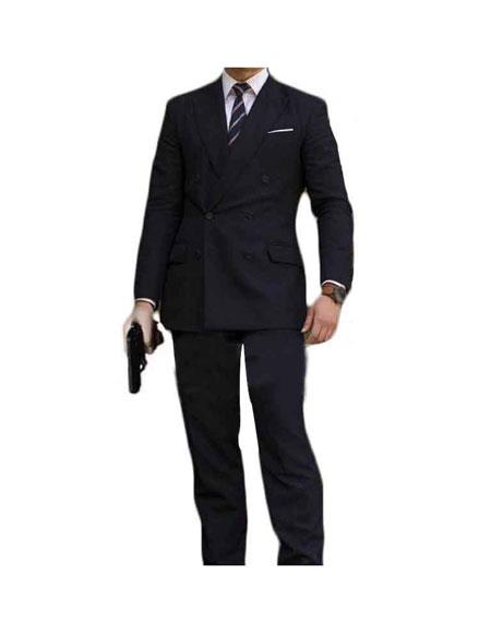 Men's Kingsman Double Breasted Button Closure Black Fully Lined Suit