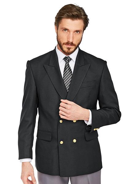 Slim Fit 4 buttons Style Men's Double Breasted Suits Jacket Wool Fabric Blazer Sport Coat in Black or Navy Blue
